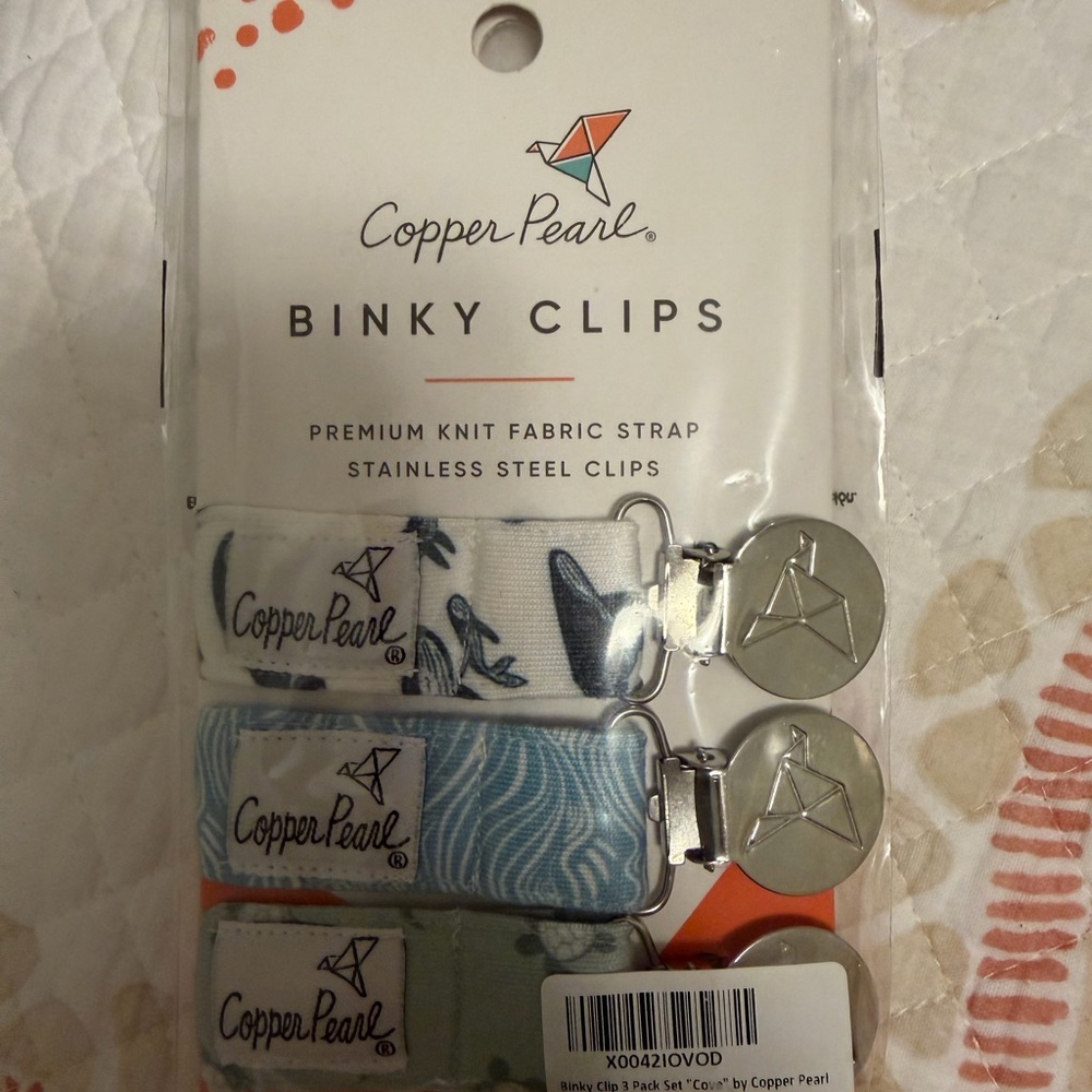 Copper Pearl Binky Clips - Blue and White